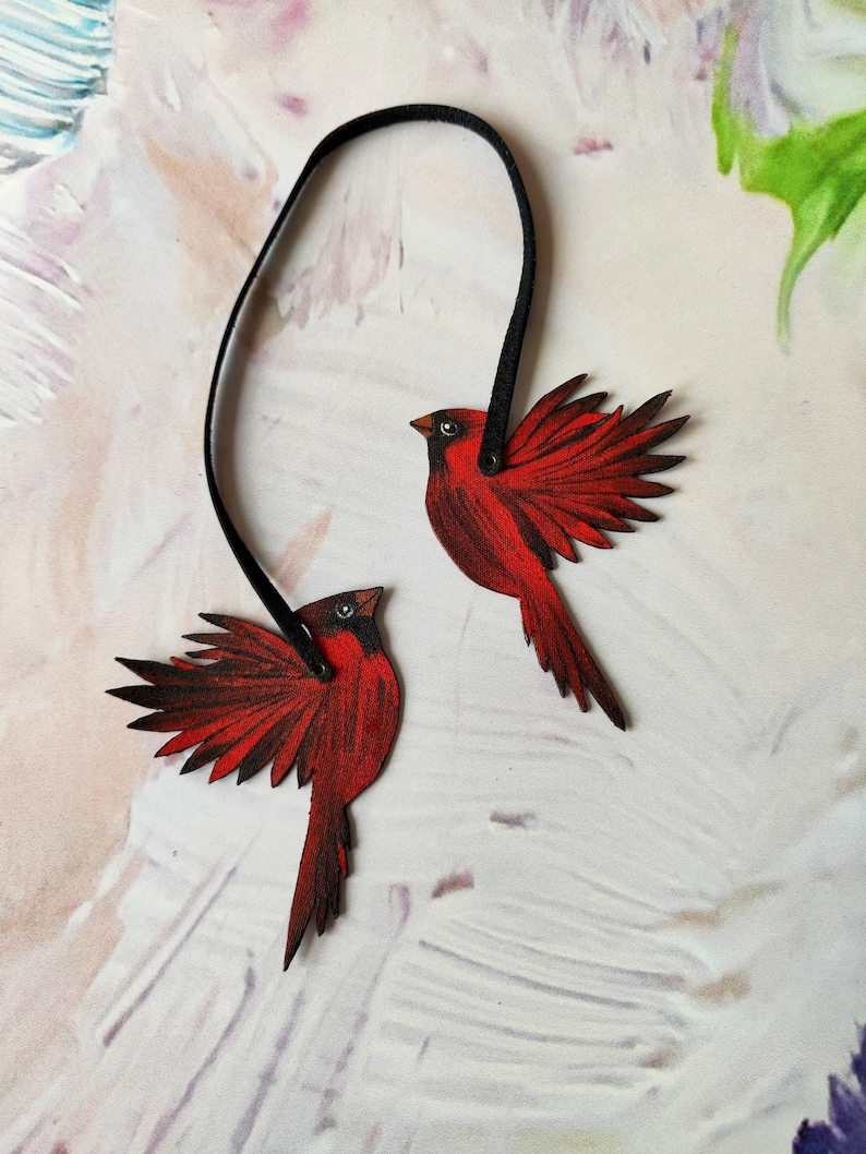 Red Cardinal Bag Charm, Leather Bag Charm Cute Red Birds, Red Cardinal Leather Handbag Charm, Bird Accessories, Bird Lover Gift, Bird Charm image 4