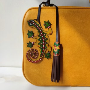 Bijou de sac fait main lézard en cuir : accessoire de sac à main reptile