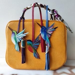 Humming Bird Bag Charm, Leather Bird Bag Charm, Handmade Mothers Day Gift, Humming Bird Lover Gift For Mum or Sister Gift for Animal Lover image 2