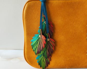 Handmade Colorful Leather Leaf Bag Charm: Autumn Purse Tassel