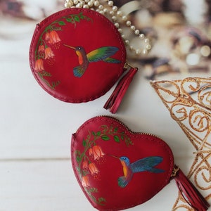 Humming bird redonda bolsa de couro bolsa redonda de couro bolsa de presente pequena bolsa de couro pintada bolsa de couro artesanal exclusiva para mulheres