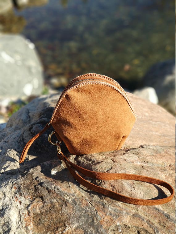 Funky Suede Cosmetic Bag With Wrist Strap Fashion Purse - Cool Leather Purses Funky Suede Cosmetic Bag With Wrist Strap Fashion Purse - Cool Leather Purses