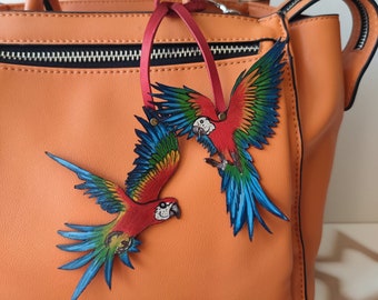 Colorful Leather Parrot Bag Charm Birds Bag Charm, Leather Bag Charm, Leather Purse Charm Best Friend Gift, Bird Lover Gift For Mum, Sister