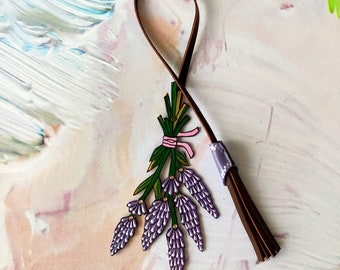 Handmade Lavender Leather Bag Charm: Floral Purse Accessory
