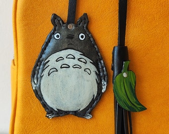 My Neighbor Totoro Leather Bag Charm, Cute Anime Animal Purse Charm, Totoro Leaf Charm for Handbags, Anime Totoro Handbag Charm Gift