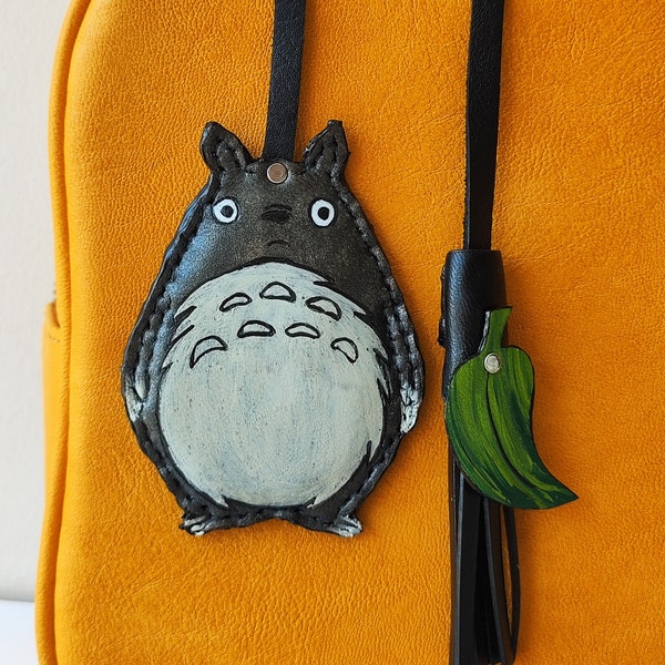 My Neighbor Totoro Leather Bag Charm, Cute Anime Animal Purse Charm, Totoro Leaf Charm for Handbags, Anime Totoro Handbag Charm Gift