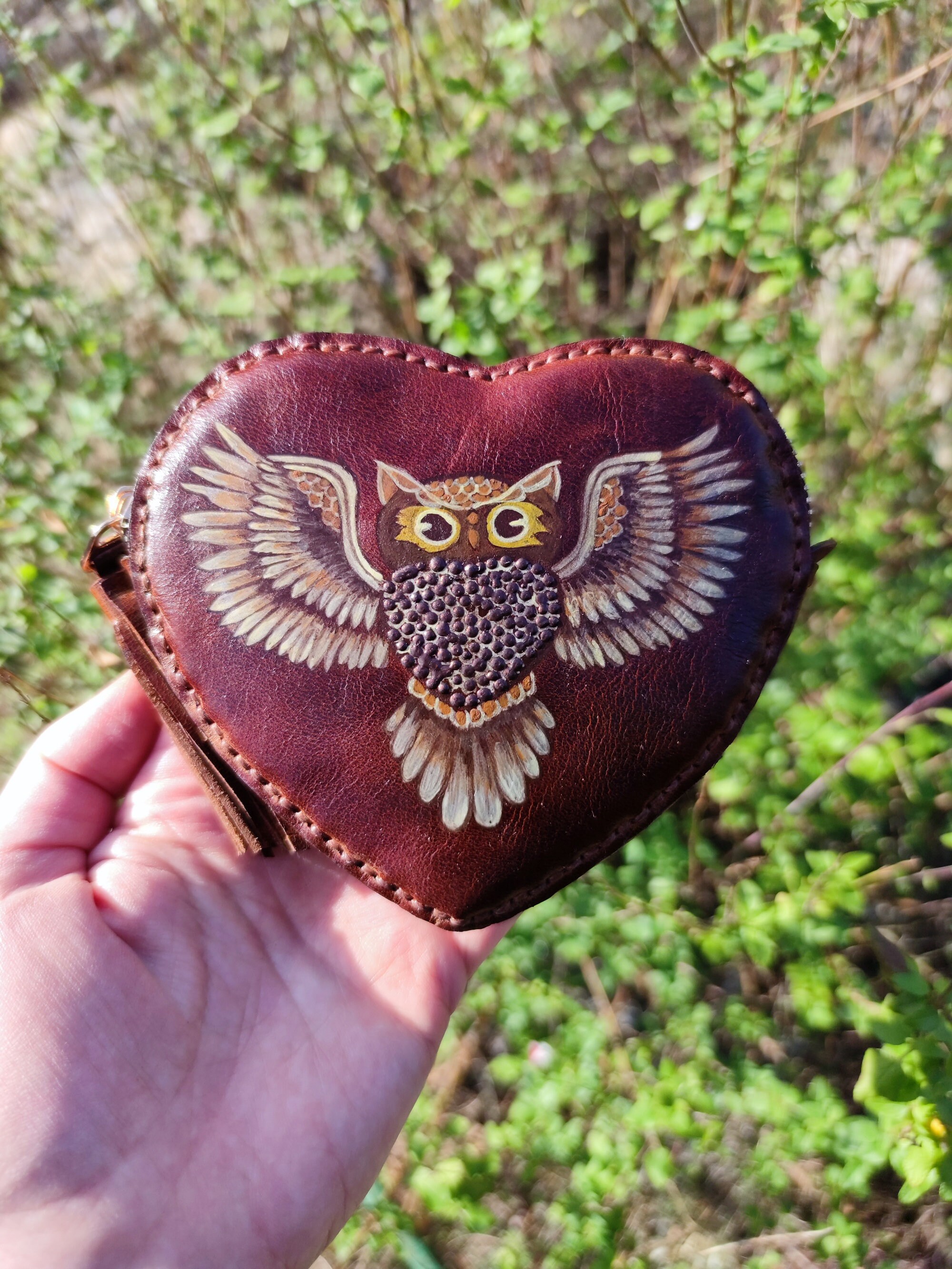 Owl Coin Purse Cartera de cuero de corazón Monedero - Etsy España