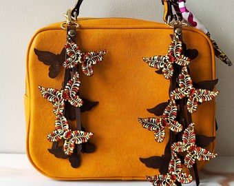 Leather Butterfly Purse Charm: Hand-Painted Bag Decor