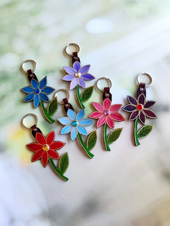 Leather flower keychain clearance