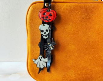 小物 PAC-MAN GHOST FRGMT LEATHER BAG CHARM Leather Pac-man Bag Charm, Handmade Ghost Charm, Cute Ghost