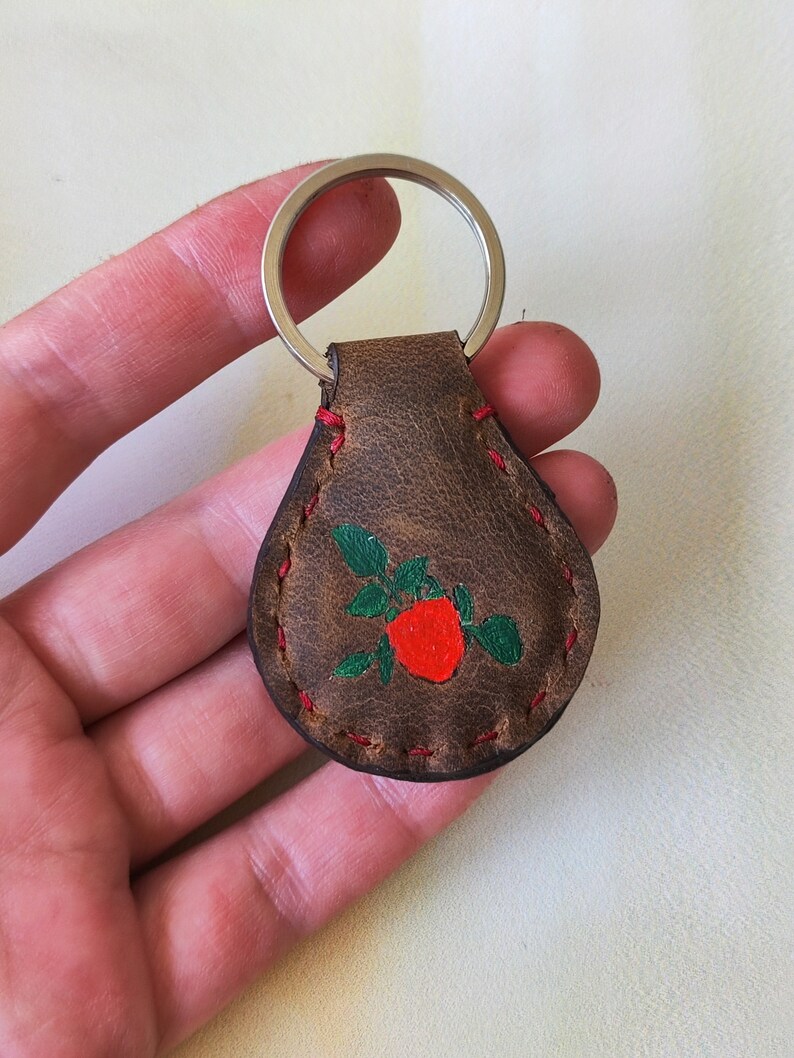Two Raspberries Keychain Handmade Leather Raspberry Keychain: Painted Fruit Keyring - Etsy