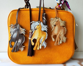 Handmade Leather Horse Bag Charm: Painted Purse Accessory