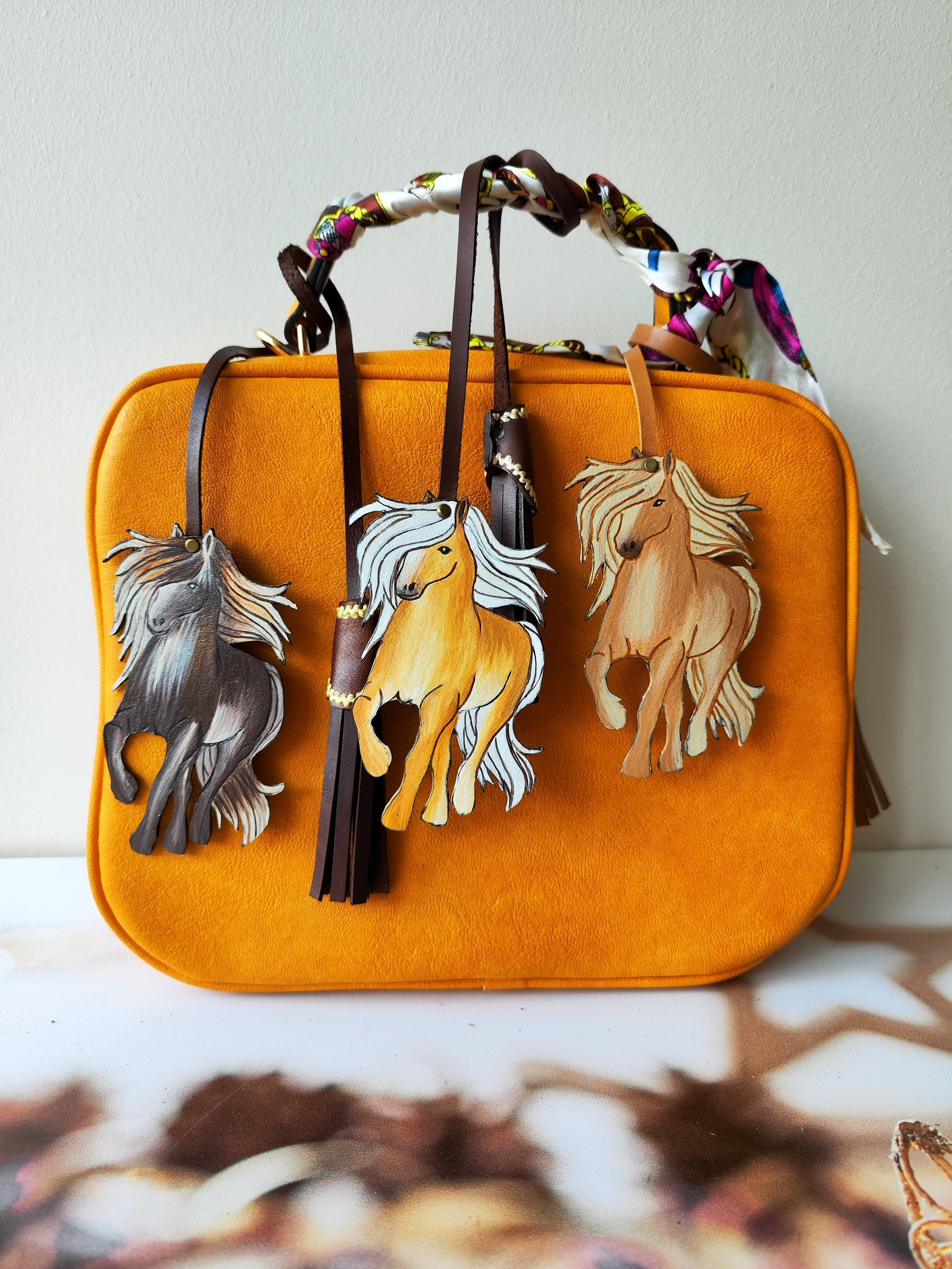 Leather Bag Charm for Purse Handmade Horse Key Chaincartoon 