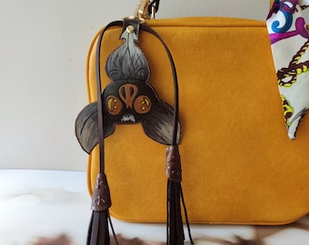 Handmade Leather Bat Bag Charm: Painted Halloween Fall Decor