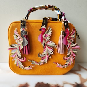 Minimalistischer Vogel Geldbeutel Charme, einzigartiger Leder Phoenix Geldbeutel Charme, Leder Taschenzubehör, großer Vogel handgemachter Charme, Handtaschen Dekor, Geschenk für sie
