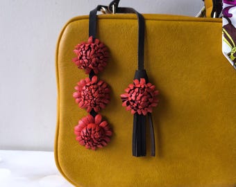 Leather Flowers Bag Charm, Handmade Purse Accessory