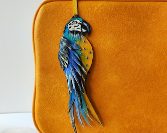 Handmade Leather Parrot Handbag Charm: Tropical Bird Purse Accessory