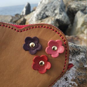 Leather Coin Purse with Flowers Women Leather Small Pouch With Flowers Veg Tanned Natural Leather Card Wallet Valentines Gift idea for Woman image 2