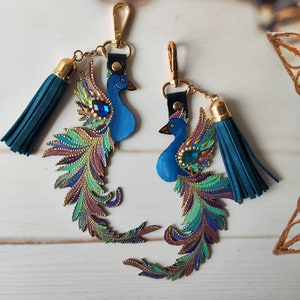 Phoenix Leather Bag Charm, Dainty Bird Purse Charm, Unique Gift for Women, Fiery Phoenix Feather