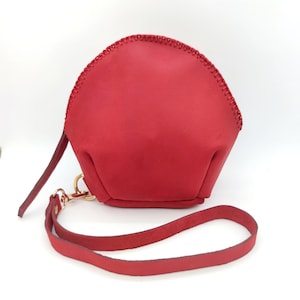 Hand Stitched Red Leather Cosmetic Bag: Funky Zip Pouch