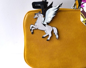 Handmade Leather Pegasus Bag Charm: Mythical Flying Horse Keychain