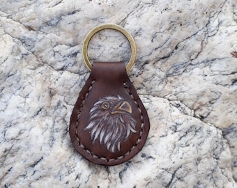 Leather Eagle Keychain, Leather Keychain, Leather Anniversary Gift, Eagle Keyring, Leather Keyring Key Fob, 3rd Anniversary Gift for Him