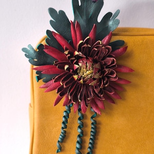 Purse Charm for Handbag, Chrysanthemum Leather Flower Bag Charm, Unique Handbag Charms, Genuine Red Leather Flower Bag Charm, Gift for Women