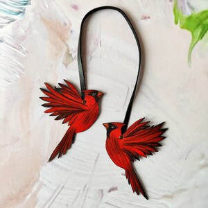 Red Cardinal Bag Charm, Leather Bag Charm Cute Red Birds, Red Cardinal Leather Handbag Charm, Bird Accessories, Bird Lover Gift, Bird Charm image 3