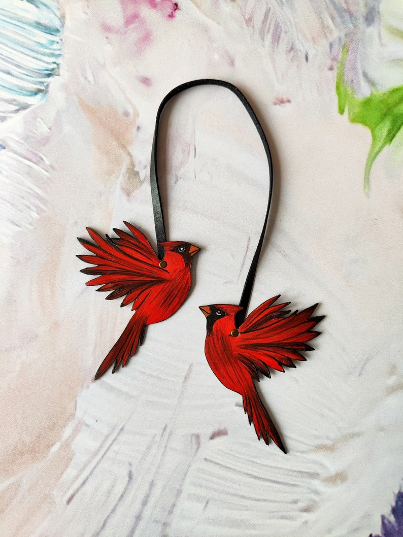 Red Cardinal Bag Charm, Leather Bag Charm Cute Red Birds, Red Cardinal Leather Handbag Charm, Bird Accessories, Bird Lover Gift, Bird Charm image 3