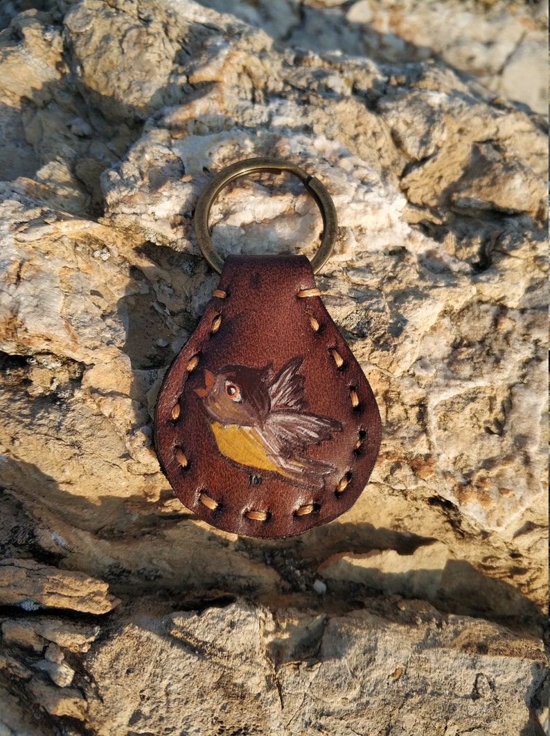 Bird Leather Keychain Bird Key Fob Animal Keychain Genuine Etsy