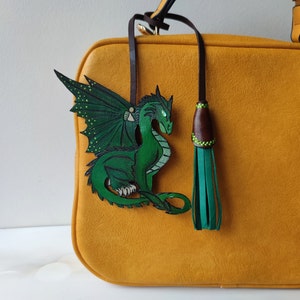 Christmas Gift Dragon Leather Bag Charm, Mythic Animal Purse Charm, Womens Leather Accessory, Birthday Reptile Charm, Dragon Decor, Gift Her