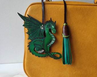 Christmas Gift Dragon Leather Bag Charm, Mythic Animal Purse Charm, Womens Leather Accessory, Birthday Reptile Charm, Dragon Decor, Gift Her