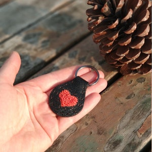 Hand-Beaded Heart Leather Keychain Charm or Keychain Gift for Girlfriend Wife 40th Anniversary Present Hearts for Her Unique Leather Gifts image 7