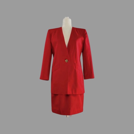 Oleg Cassini Women’s 2 piece Red Skirt Suit - image 2