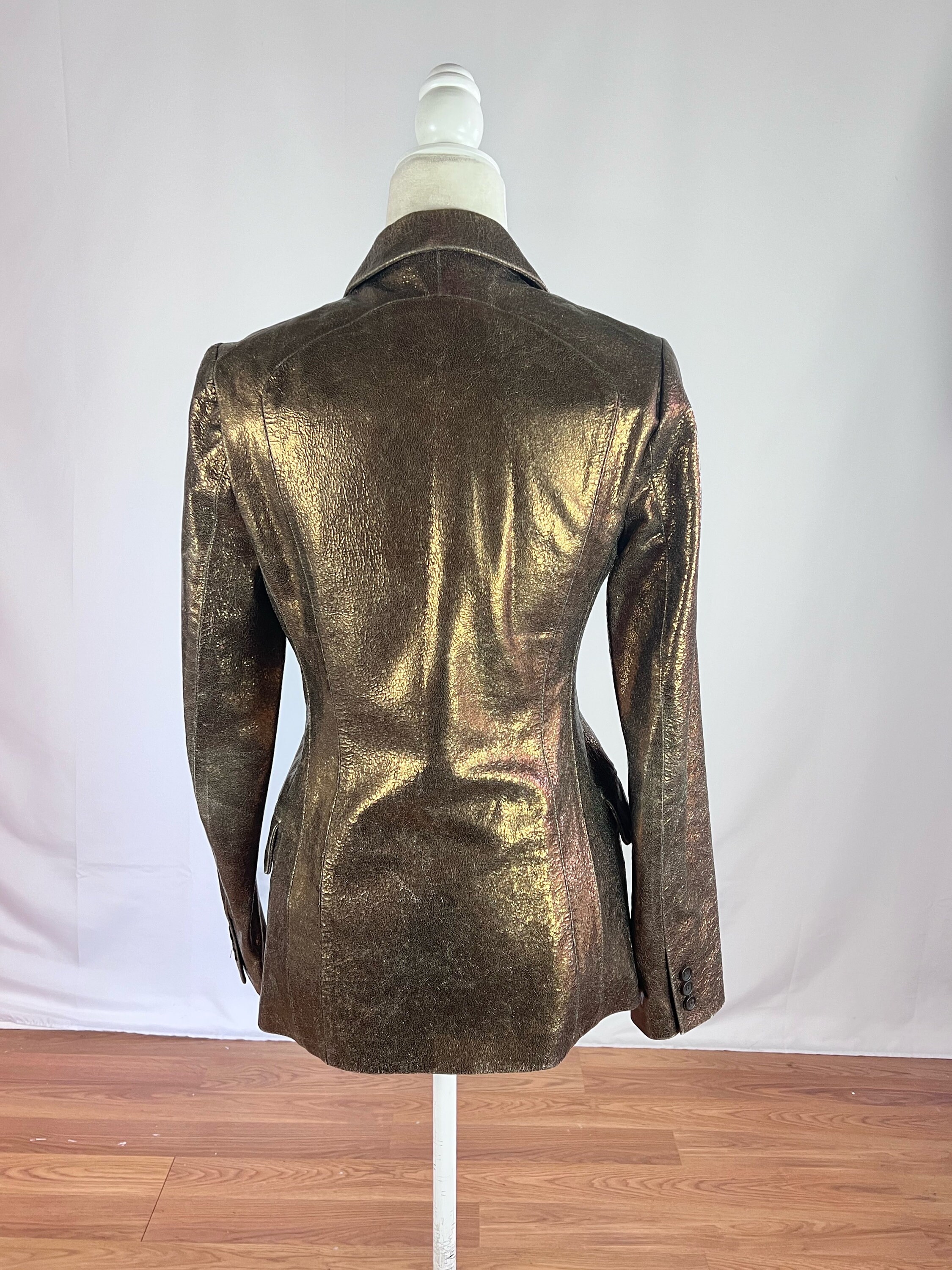 Vintage Metallic Leather Blazer Cracked Leather Jacket - Etsy