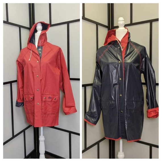 Vintage Lacoste Izod Vinyl Reversible Rain Coat Re