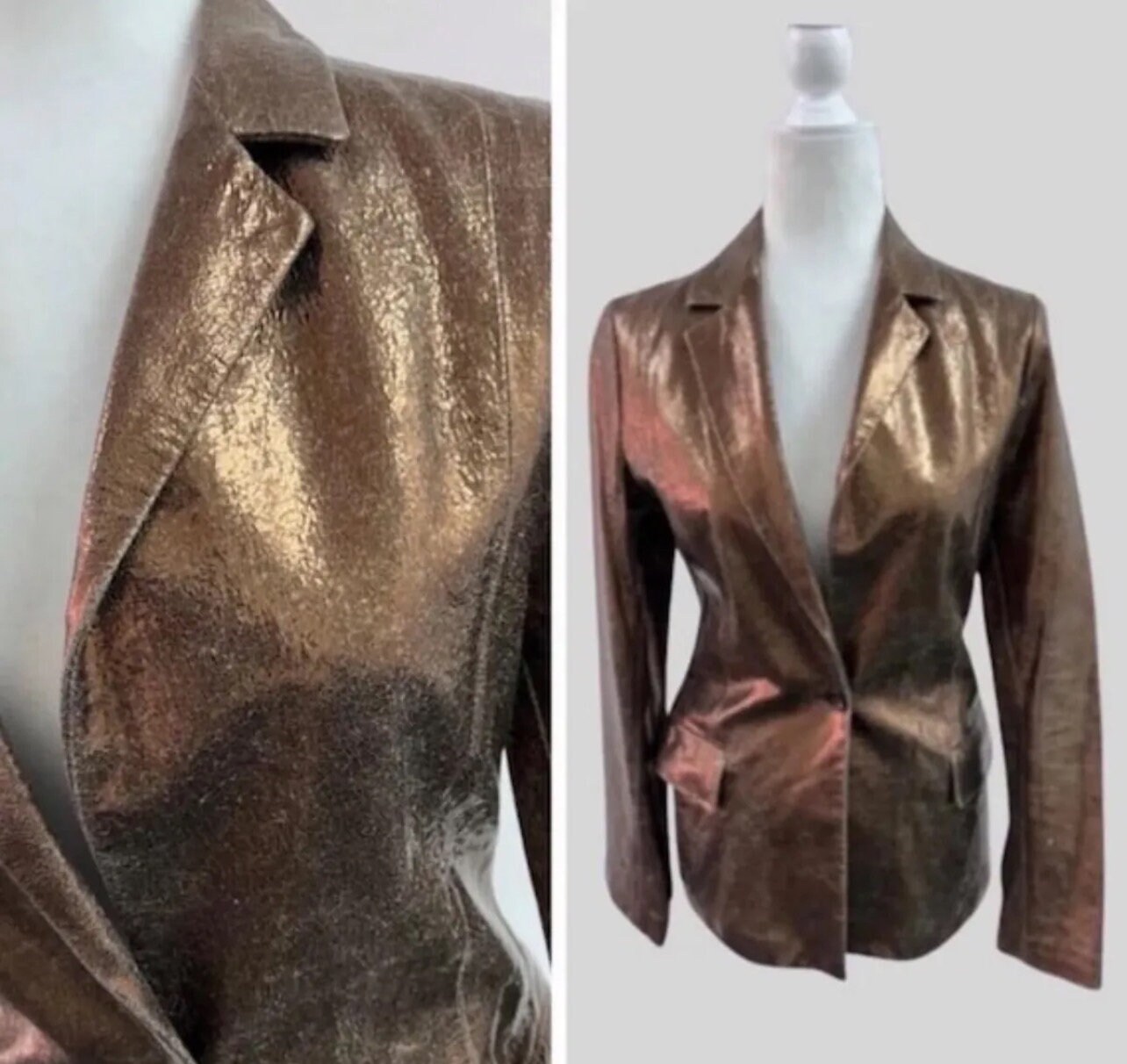 Vintage Metallic Leather Blazer Cracked Leather Jacket - Etsy