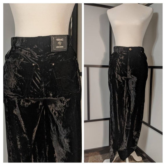 Versace Vintage High Waisted Black Crushed Velvet