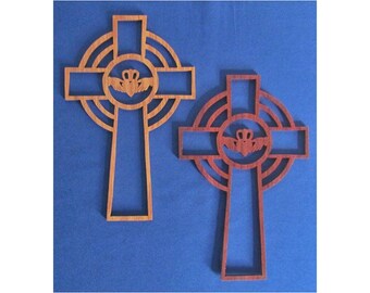 Celtic Cross With Claddagh - Hand Cut From Padauk Or Oak
