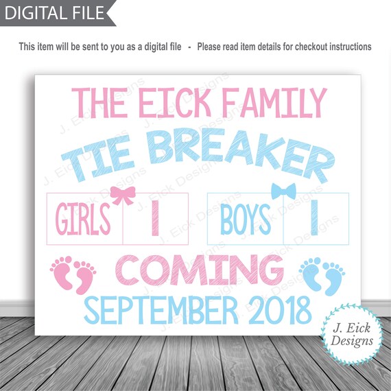 Tie Breaker Chalkboard Pregnancy Announcement - Set of 3 Printable Photo  Props / Baby Announcement / Chalkboard Signs / Tie Breaker Coming