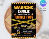 Terrible Twos Construction Birthday Invitation | Editable Canva Template | 2nd Birthday Invite | 5x7