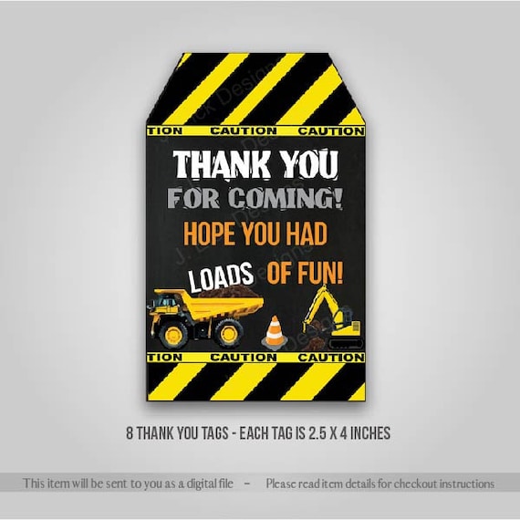 Construction Birthday Party Supplies Construction Theme Thank you Tags