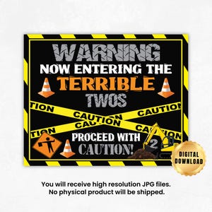 Baustelle Geburtstags-Schild: Terrible Two Party-Dekor (Digitaler Download)