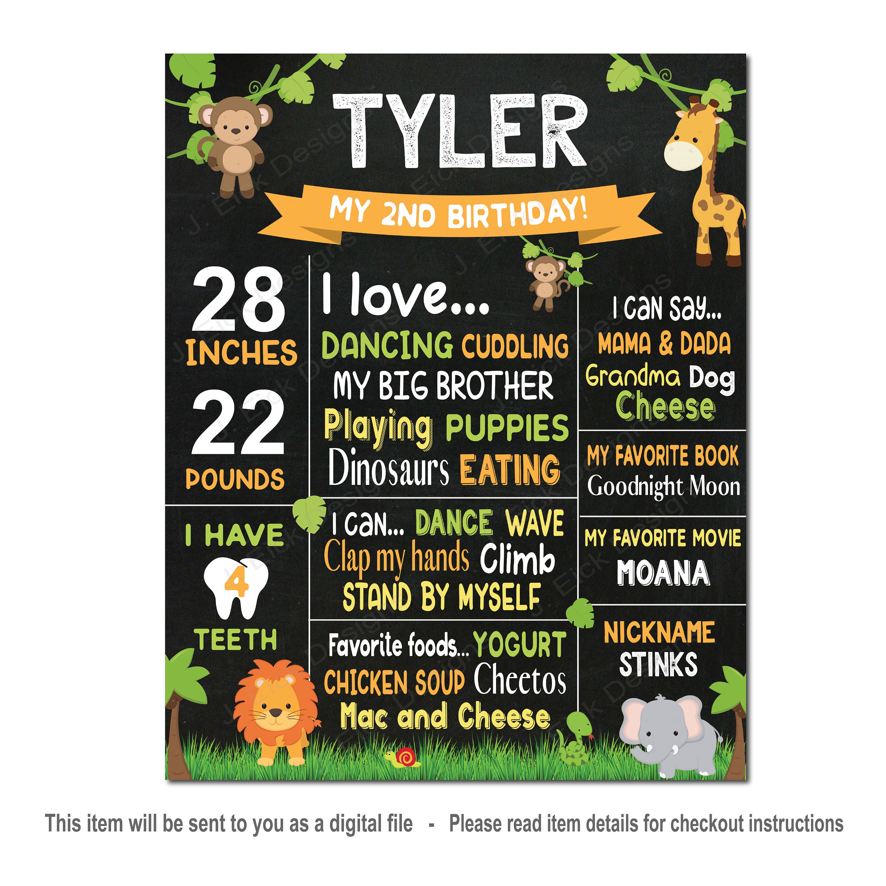 Safari Jungle First Birthday Chalkboard Sign Jungle Birthday Etsy