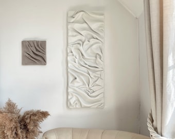 Plaster Wall Art | 3D Draped Fabric Effect | Textured Home Decor | Minimalist Clay On Canvas