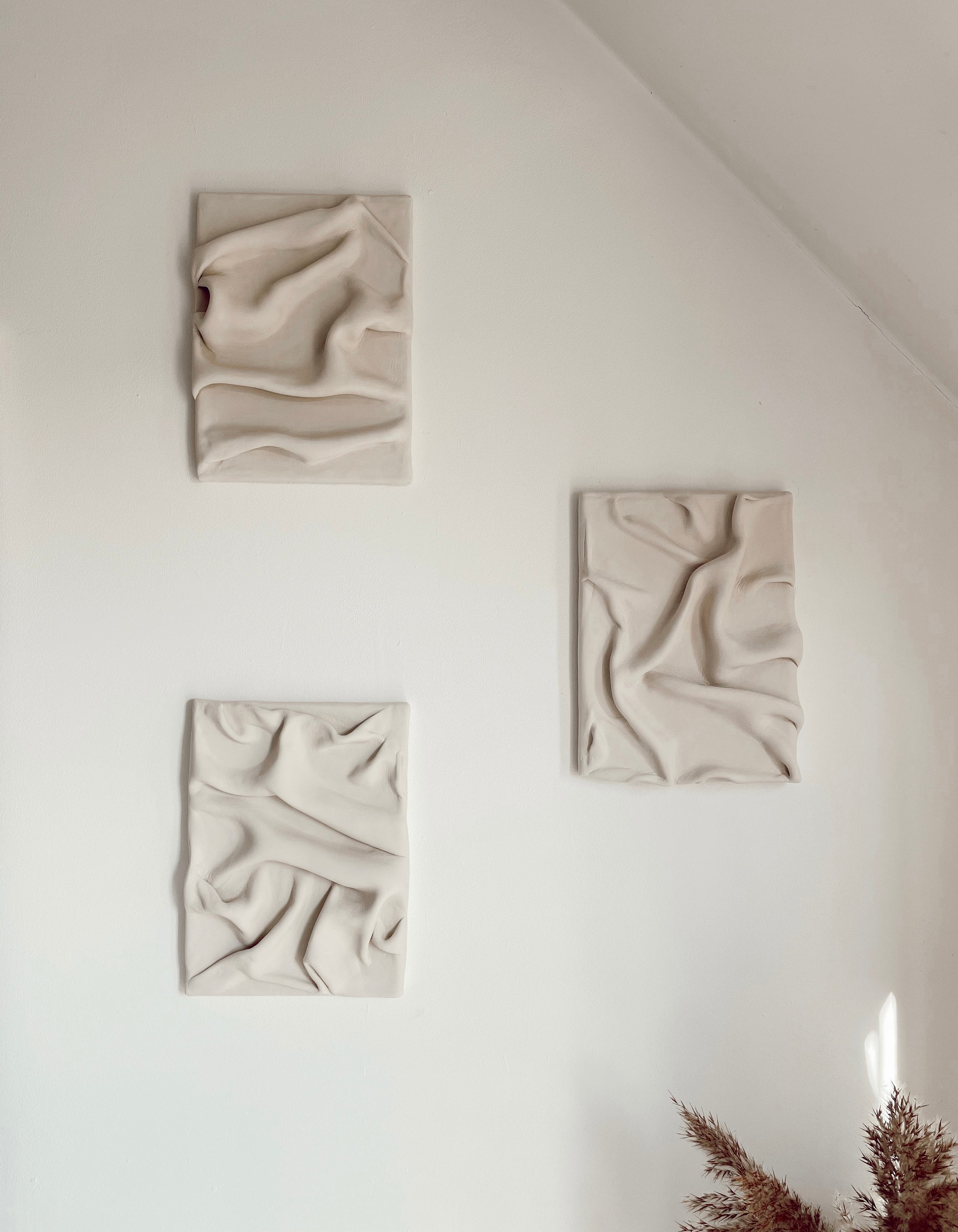 Plaster Wall Art | 3D Draped Fabric Effect |Textured Home Decor | Minimalist Clay On Canvas