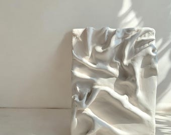 Plaster Wall Art | 3D Draped Fabric Effect |Textured Home Decor | Minimalist Clay On Canvas