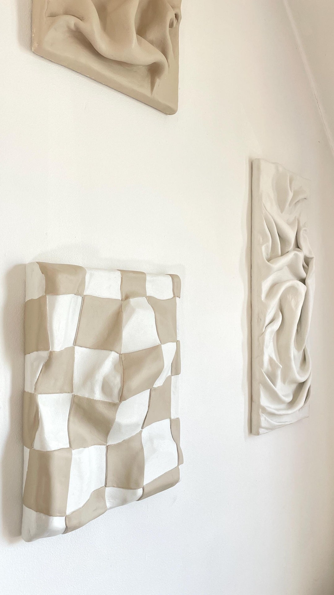 View of Textured Wall Art | Abstract 3D Fabric Art | Clay on Canvas | Draped ...