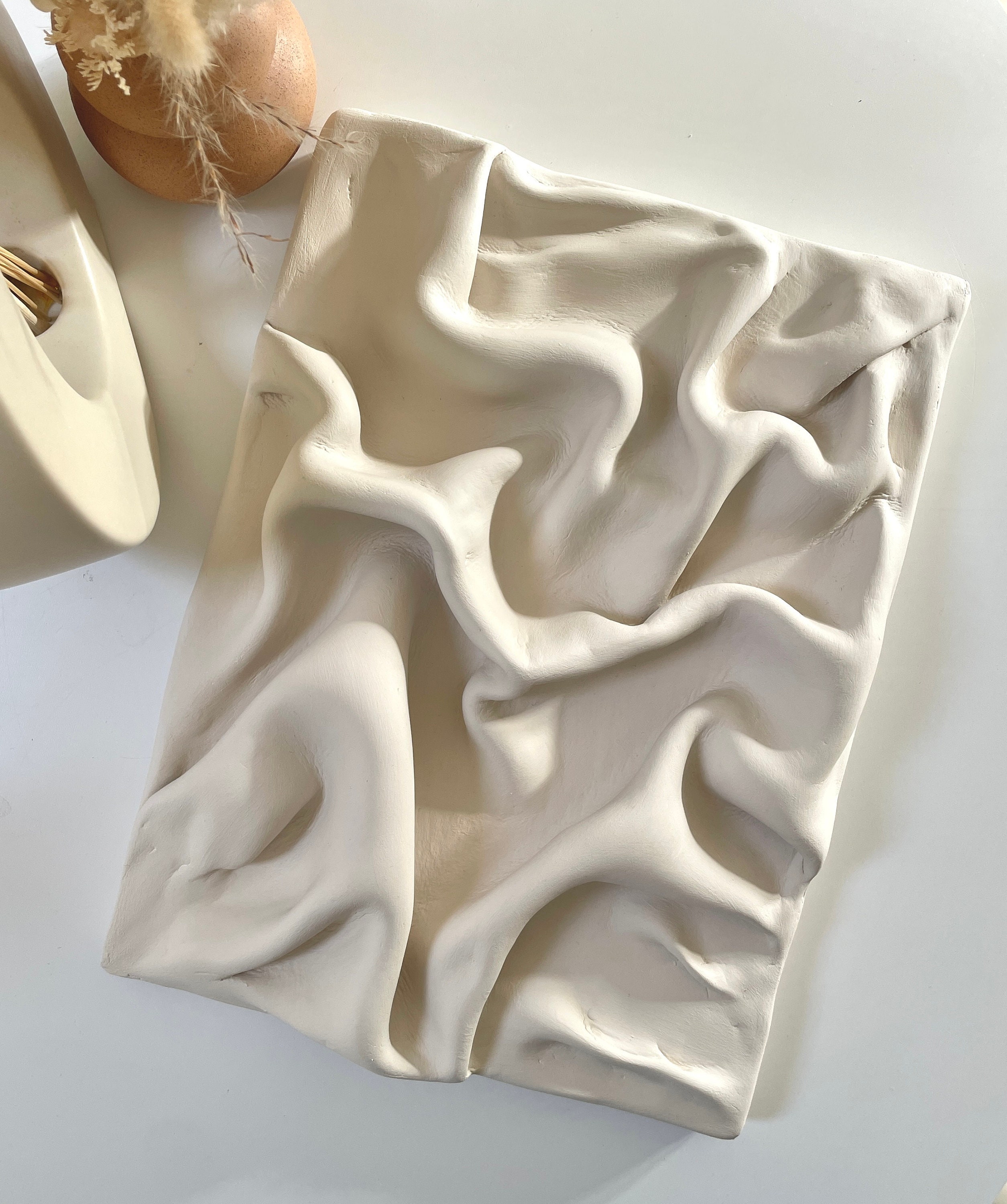 Plaster Wall Art | 3D Draped Fabric Effect |Textured Home Decor | Minimalist Clay On Canvas
