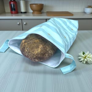 Reusable Bread Bag, Eco-Friendly Bread Storage for Homemade & Artisan Loaves, Roll-Top Cotton Food Safe Lined Bag, kitchen housewarming gift
